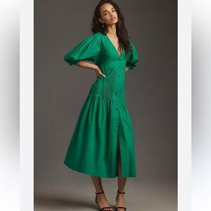 Anthropologie Maeve size S Emerald Green midi dress